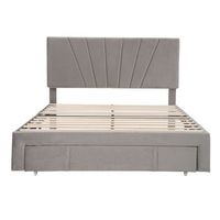 cama doble tapizada en terciopelo 140x200cm con cajon grande gris