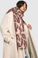 bufanda oversize gruesa con flecos y estampado de leopardo multi