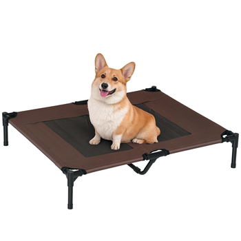 PawHut Cama Elevada para Perros con Malla Transpirable y Tela Oxford para Exterior Jardín 91,5x76,2x18 cm Marrón   Aosom España
