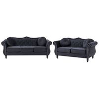 conjunto de sala de estar en terciopelo negro 2 plazas 3 plazas apoyabrazos enrollados cojines estilo glam skien