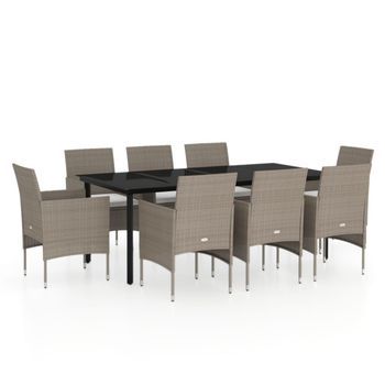 Juego De Comedor Para Jardín 9 Piezas Con Cojines Beige Y Negro Vidaxl