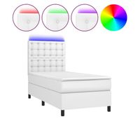 cama box spring y colchon led cuero sintetico blanco 90x200 cm botones