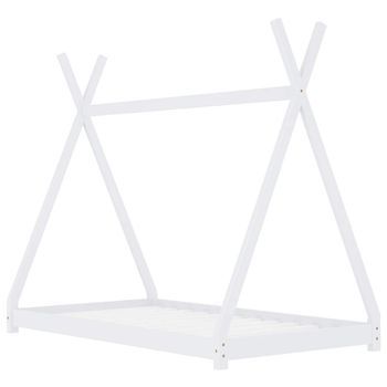 Cama Individual | Cama Infantil | Estructura De Cama Infantil Madera Maciza Pino Blanca 90x200 Cm