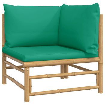 Sofá Esquinero De Jardín | Sofá De Exterior Bambú Con Cojines Verde