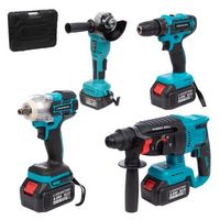 set de 4 herramientas electricas radial angular martillo perforador taladro y llave de impacto 21v doble bateria 13000 mah 21x8x23 cm color azul