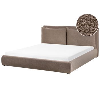 Cama Moderna De Bouclé 180 X 200 Cm Cabecero Tapizado Y Acolchado Marrón Bajonna