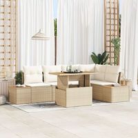 conjunto de sofa de jardin set de 6 beige crema ratan poliester v1871 unico  beige