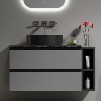Mueble De Baño Con Lavabo - Suspendido - Mdf Y Cerámica - Negro Y Gris (80x44x48.5cm)