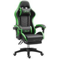 vinsetto silla gaming de cuero sintetico reclinable 135 reposacabezas y reposapies 65x65x121-129cm negro y verde   aosom espana