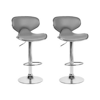 Conjunto De 2 Sillas De Bar Tapizados En Piel Sintética Gris Reposapiés Giratorio Elevador De Gas Altura Ajustable Conway
