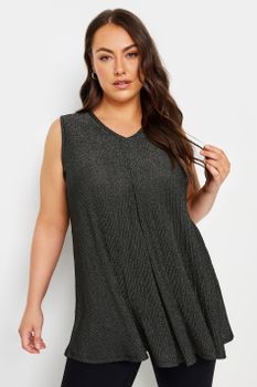 Yours Top Negro Sin Mangas Con Brillo, Mujer Curvy Y Tallas Grandes, Yours