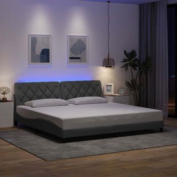 Cama Matrimonial | Cama Para Adultos | Estructura De Cama Con Led Sin Colchón Gris Claro 200x200 Cm Cfw4586821
