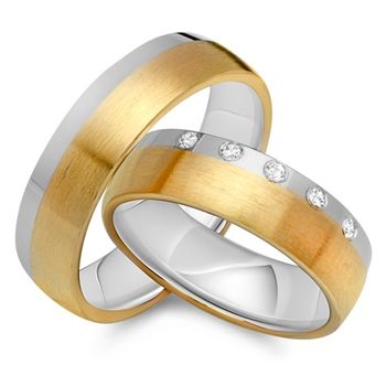 Alianzas 8 quilates oro amarillo-blanco 5 diamantes