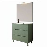 kibath mueble de bano con lavabo espejo y aplique led boreal 80x45 cm acabado verde lago mate 3 cajones con patas