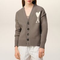 ami boxy adc logo-intarsia wool cardigan - xl