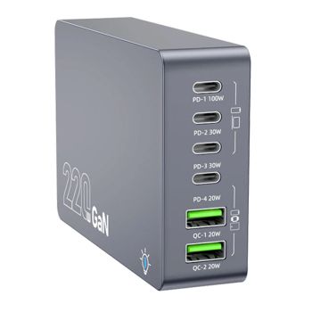 [GaN Tech]Bakeey WT-F8A 220W Cargador USB PD de 6 Puertos 2USB-A+4USB-C PD3.0/2.0 QC4.0+ SCP FCP AFC Apple2.4A Estación