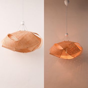 Lámpara Colgante De Mimbre Diseño Geométrico Tejido A Mano, Estilo Natural Boho, Casquillo E27 Para Salón O Comedor Blanco  Ø61 Cm