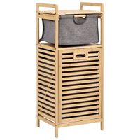 armario de bano de bambu puerta abatible con cesta estante marron claro 95 cm cutervo