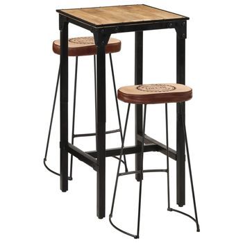 Set De Mesa Alta Y Taburetes 3 Pzas Madera Maciza Mango Y Metal Vidaxl