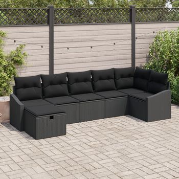 Conjunto De Sofás De Jardín De 7 Piezas Con Cojines Negro Poliratán V7535 Unico / Negro