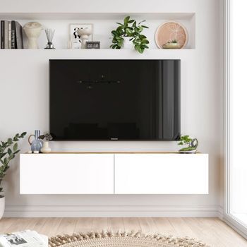 Mueble De Tv Apia 2 Puertas Abatibles Diseño Flotante Cambria/blanco 29,1x140x31,6 Cm