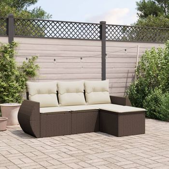 Set De Sofás De Jardín 4 Uds | Juego De Muebles De Jardín Y Cojines Ratán Sintético Marrón Cfw66793
