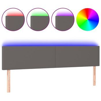 Cabecero Con Led Cuero Sintético Gris 160x5x78/88 Cm Vidaxl