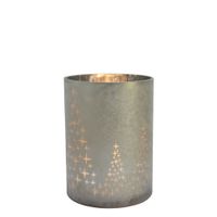 portavelas decorativo de vidrio esmerilado gris y oro claro h24