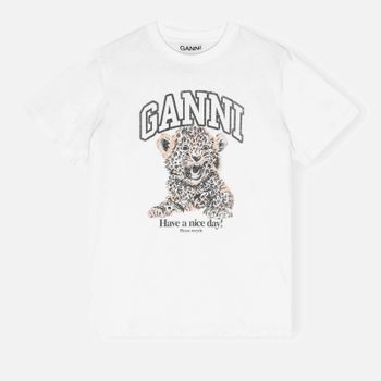 Ganni Basic Leopard Relaxed Cotton-Jersey T-Shirt - XL