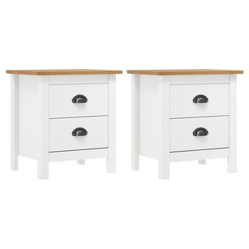 Mesita Noche Hill 2uds Madera Maciza Pino Blanco 46x35x49,5 Cm Vidaxl