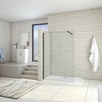 aica walkin panel de ducha mampara con pelicula de seguridad a prueba de explosiones perfil negro mate con barra1 de 90cm tamano 88-90x200cm