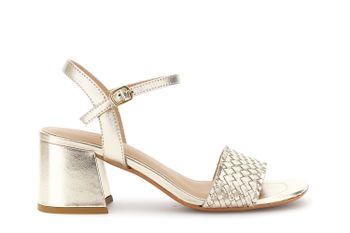 sandalias de piel con tiras tejidas gold