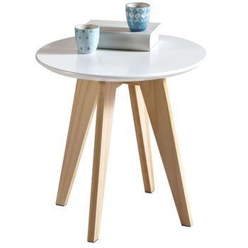 Mesa Auxiliar De Centro Rondo|tapa Mdf Blanca|patas Pino Natural