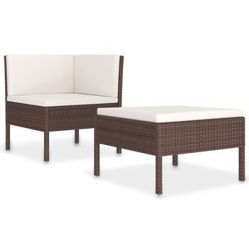 Conjunto De Muebles De Jardín 2 Uds | Mesa Y Sillas Con Cojines Ratán Pe Marrón