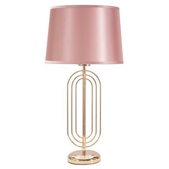Lámpara De Metal Dorado Con Pantalla Rosa Ø Cm 28x55