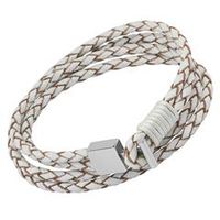 pulsera de cuero blanco cierre de acero inoxidable grabado