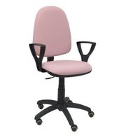 silla de oficina ergonomica con mecanismo de contacto permanente regulable en altura y ruedas de parquet  asiento y respaldo tapizados en tejido bali color rosa palido brazos fijos incluidos piqueras y crespo modelo 04cp