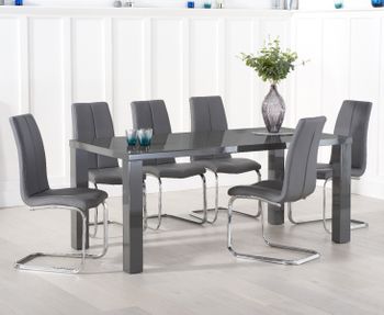Atlanta 200cm Dark Grey High Gloss Dining Table with Tarin Chairs