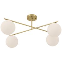 homcom plafon lampara moderna de 4 luces con casquillo e14 montaje semi-empotrado dorado y crema   aosom espana
