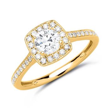 Anillo halo 14 quilates oro con diamantes