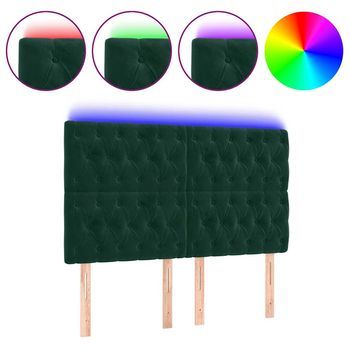 Cabecero Con Luces Led Terciopelo Verde Oscuro 144x7x118/128 Cm Vidaxl