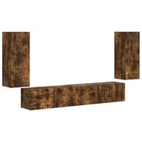 conjunto de mueble de tv 4 uds  mueble de salon  gabinete de tv roble ahumado