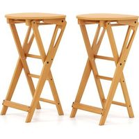 set de 2 taburetes de bar plegables taburetes portatiles de madera natural costway 36 x 33 x 62 cm