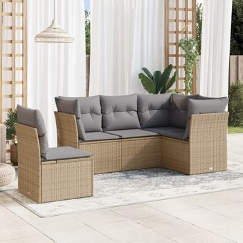Conjunto De Sofás Jardín Con Cojines 5 Uds | Mueble Jardin Mesa Y Sillas Ratán Sintético Beige Cfw717213