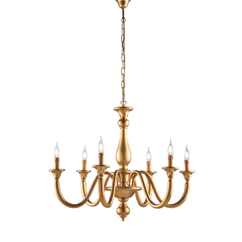 Lámpara De Araña Lucca De Madera Dorada Antigua, 6 Luces, 129 Cm, Ø86 Cm, Bl271-6-or