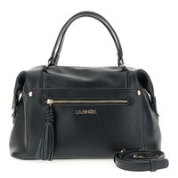 bolso baul suave efecto napa con bolsillo frontal con cremallera y tirador con borla black taglia unica