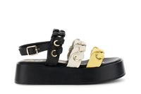 sandalias de 3 tiras en piel napa con ojales y enhebrado multi yellow