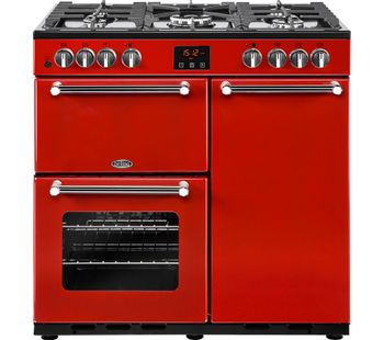 BELLING Kensington 90DFT Dual Fuel Range Cooker - Red & Chrome, Red