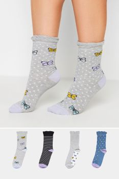 Juego 4 Pares Calcetines Grises Mariposas