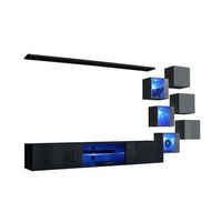 conjunto de muebles de salon switch xxi  led  negro y gris  diseno suspendido